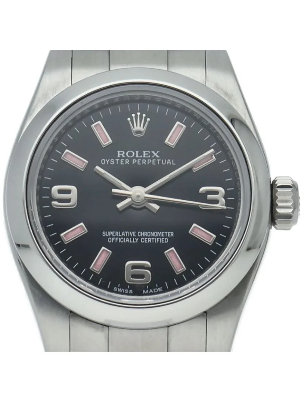 Rolex Oyster Perpetual 26 Watch SS Black Polished